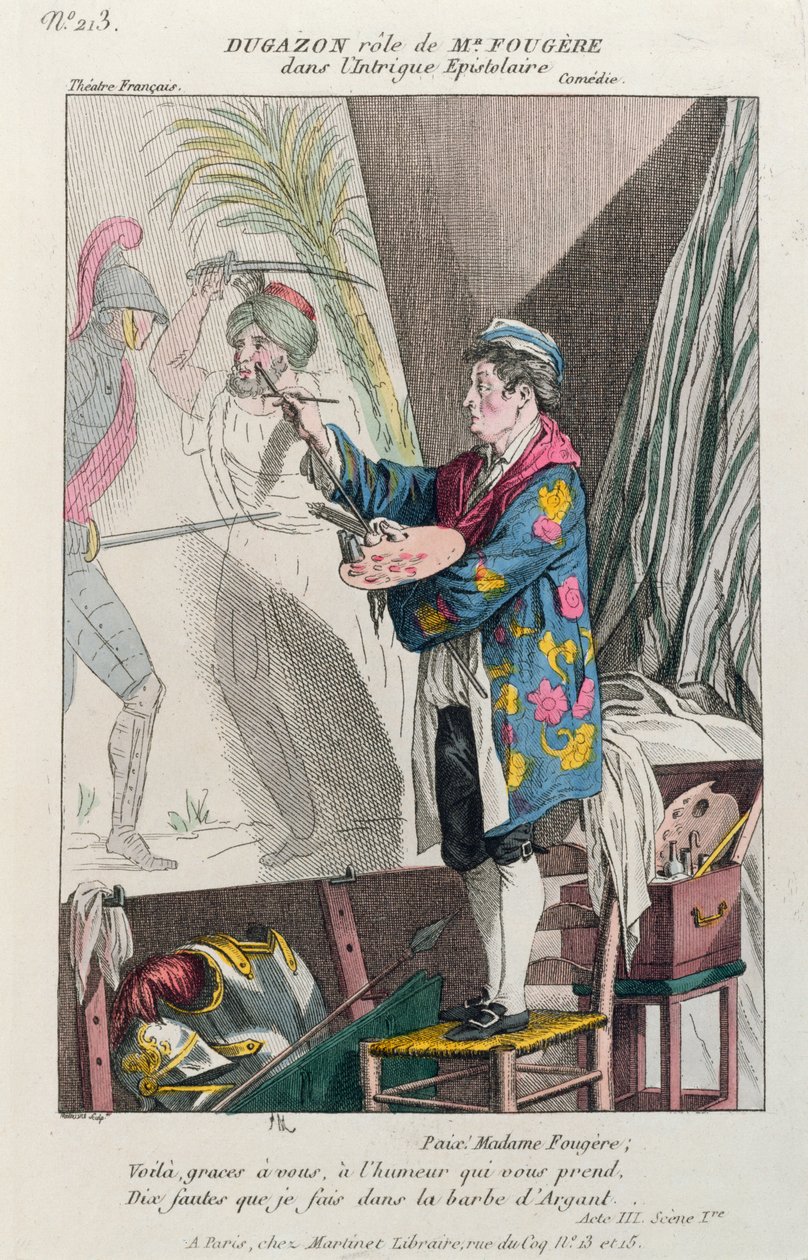 Dugazon dans le rôle du peintre, Fougère, dans Intrigue Epistolaire, produit à Paris au Théâtre Français, 1799 - French School