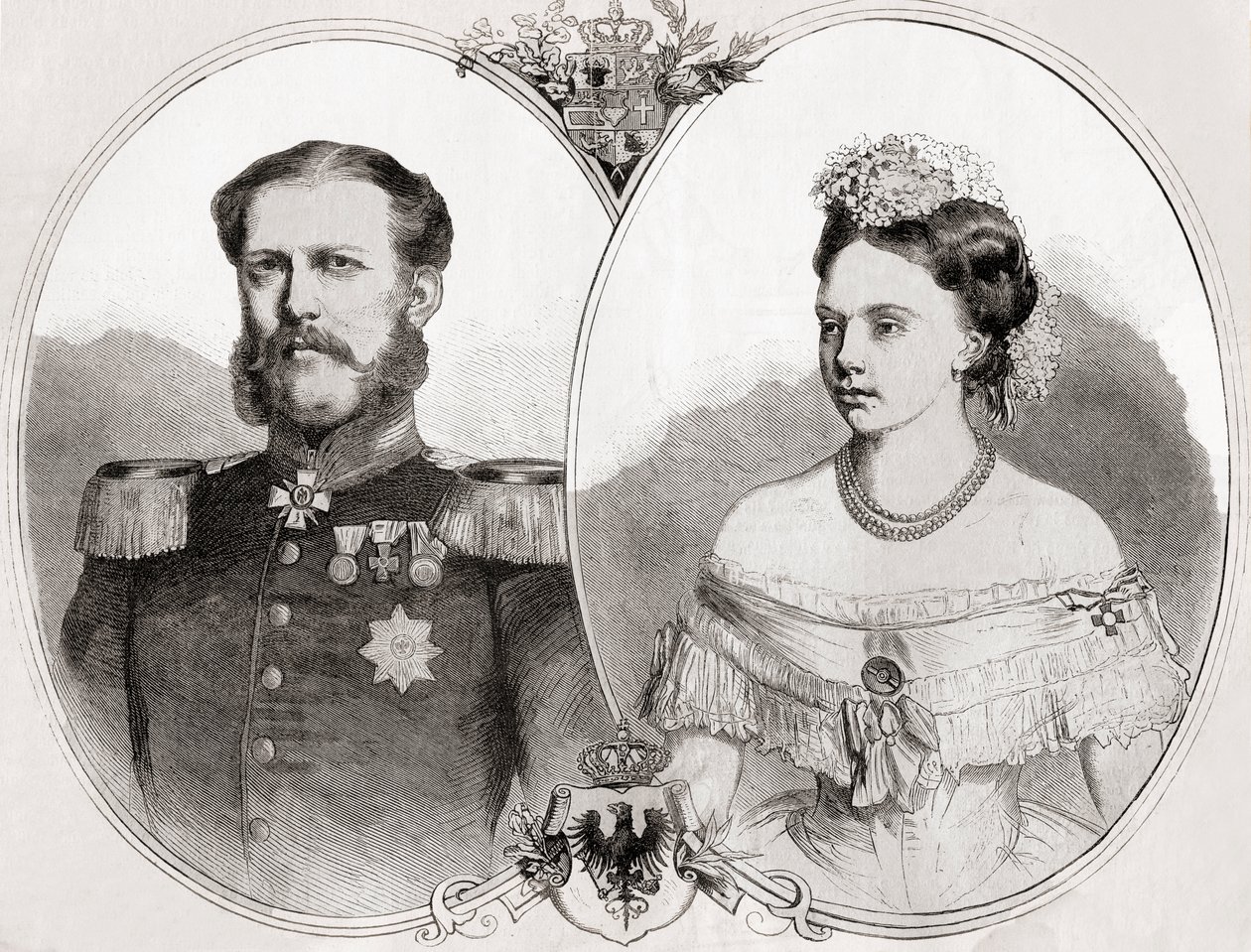 Duc Guillaume de Mecklembourg-Schwerin et son épouse la princesse Frédérica Wilhelmina Louise Elisabeth Alexandrine de Prusse, de 