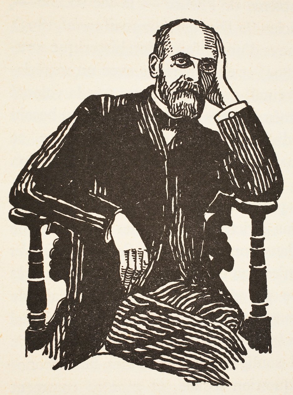 Durkheim, copie par Boris Mestchersky, illustration de Histoire de la Nation Française, Sciences, Volumes I & II, par Gabriel Hanotaux, 1924 - French School
