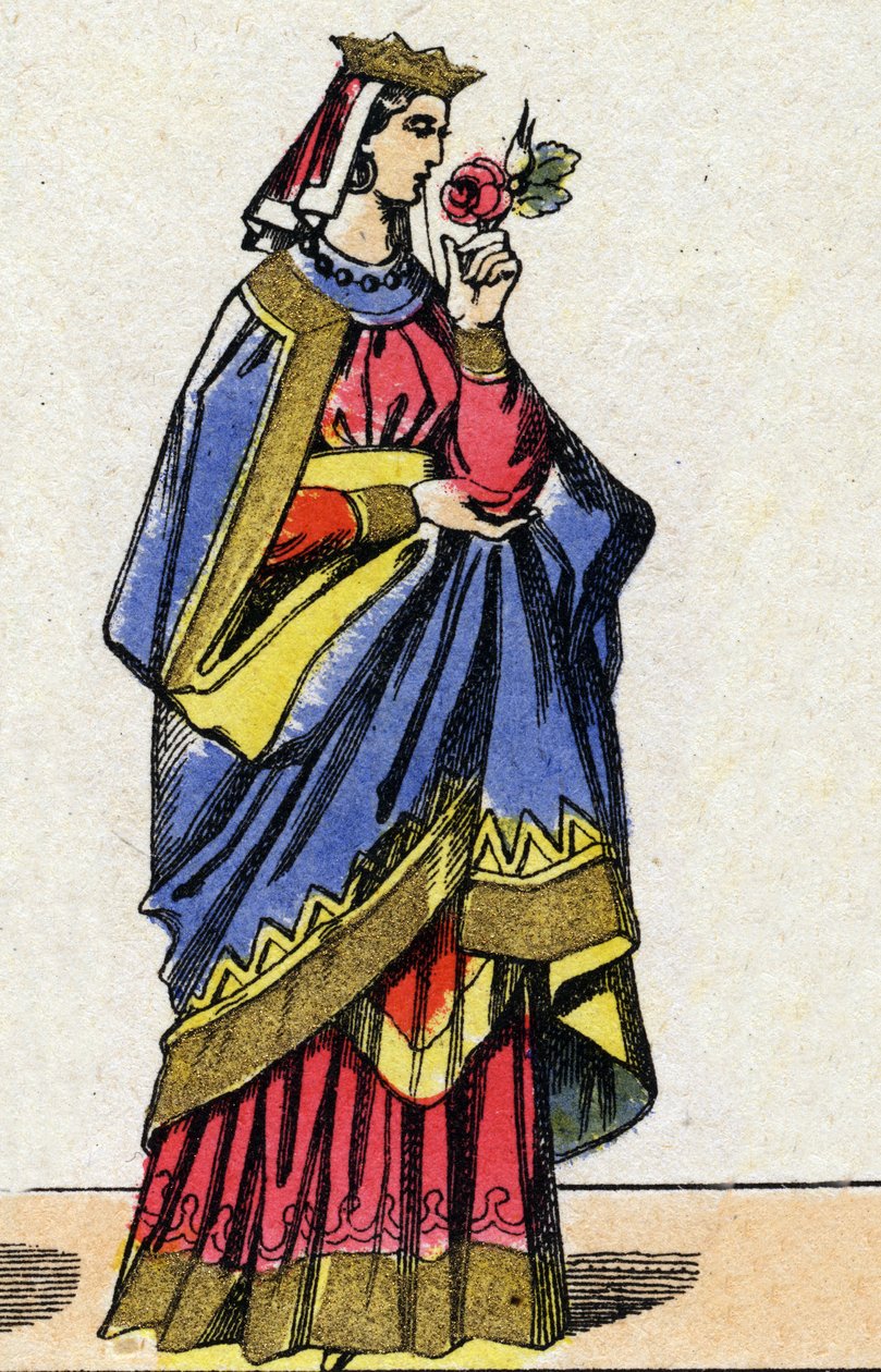 Dynastie des Capétiens : Portrait de Berthe de Hollande ou Berthe de Frise (1058-1093) Reine de France, épouse de Philippe Ier de France (1052-1108). Imagerie d