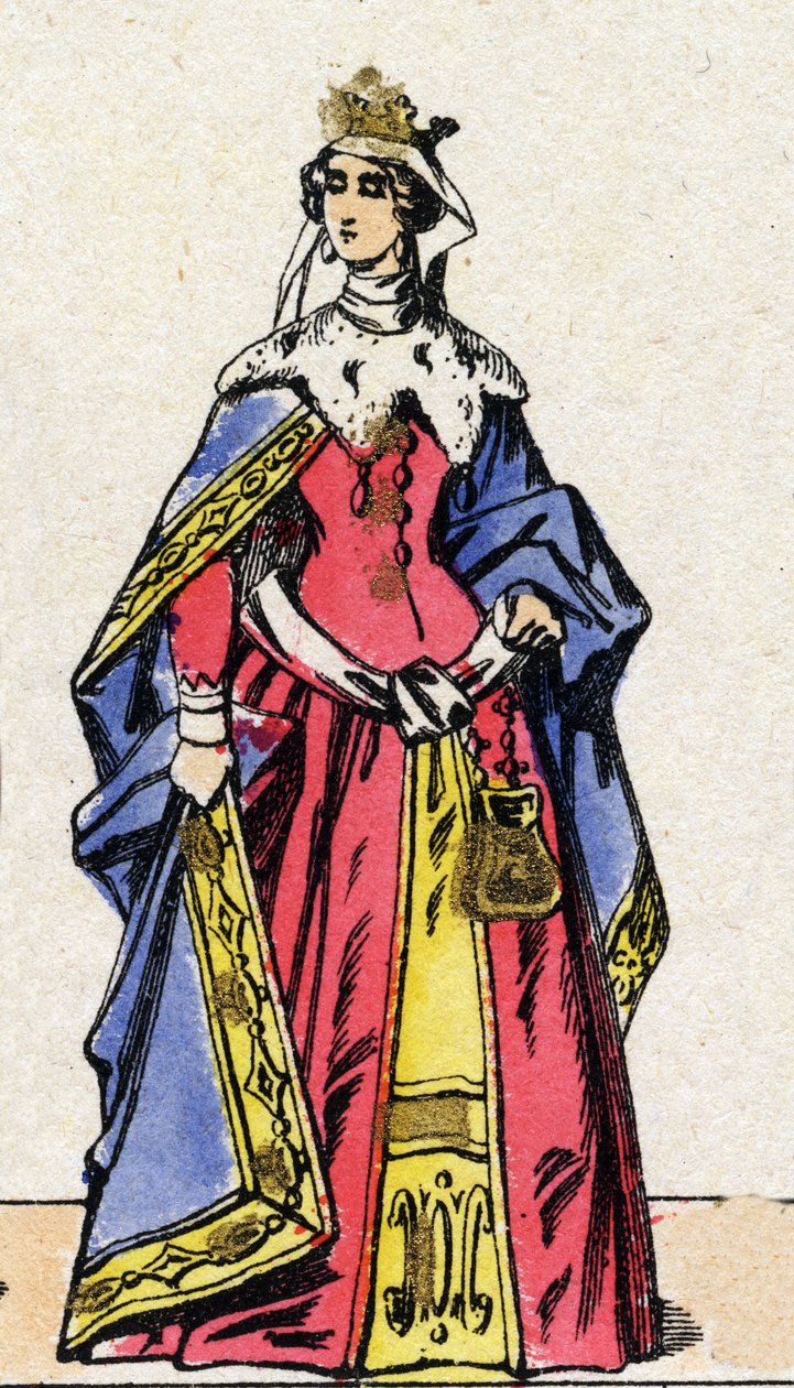 Dynastie des Capétiens : Portrait de Jeanne Ière de Navarre (1271-1305), Reine de France épouse de Philippe IV de France, dit Philippe le Bel (1268-1314). Imagerie d