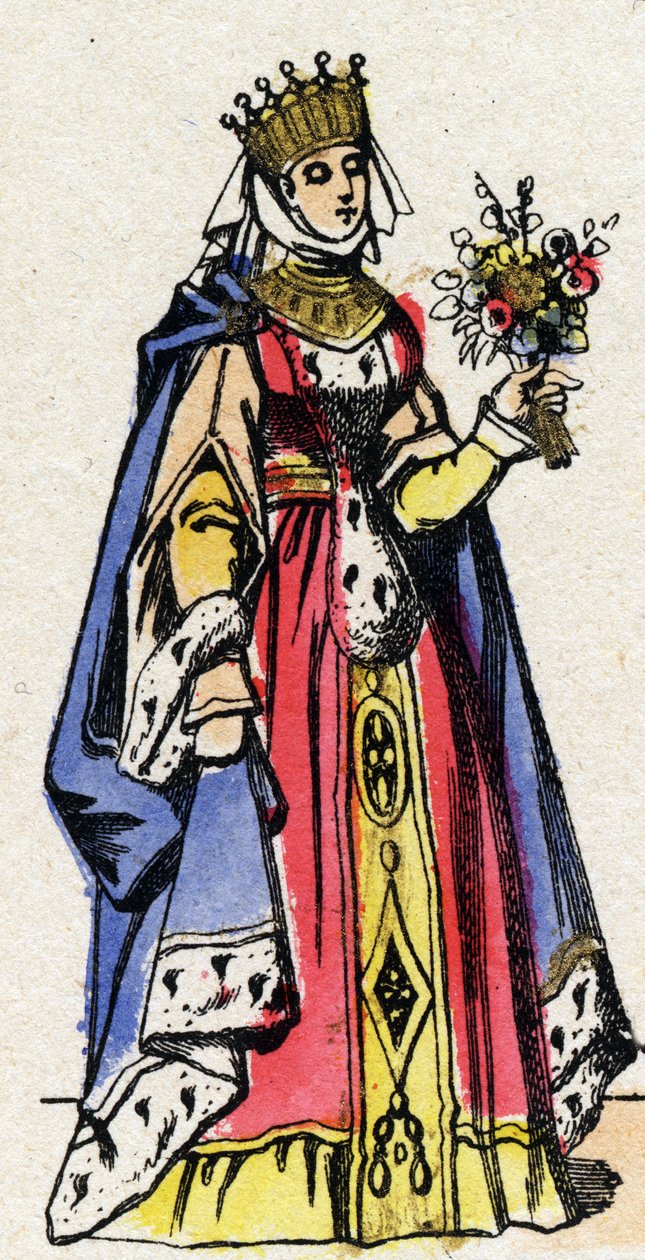 Dynastie capétienne : Portrait de Marguerite de Provence (1221-1295), reine de France, épouse de Louis IX de France (1214-1270). Imagerie d