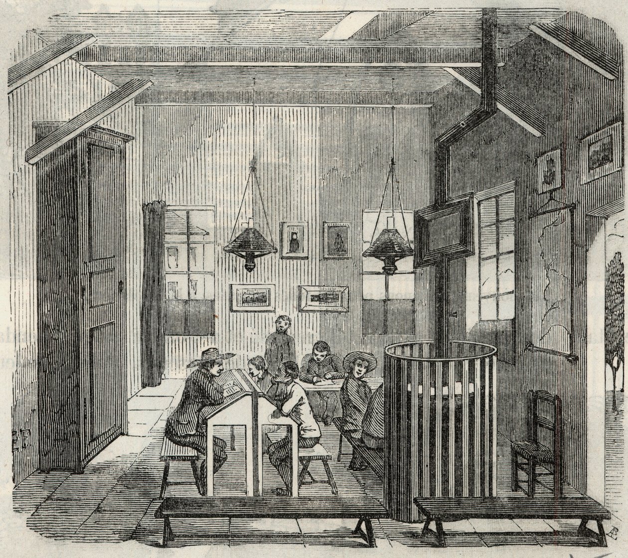 École pour les idiots à Bicêtre au 19ème siècle - Gravure dans « Tableau de Paris » par Edmond Texier 1852. - French School