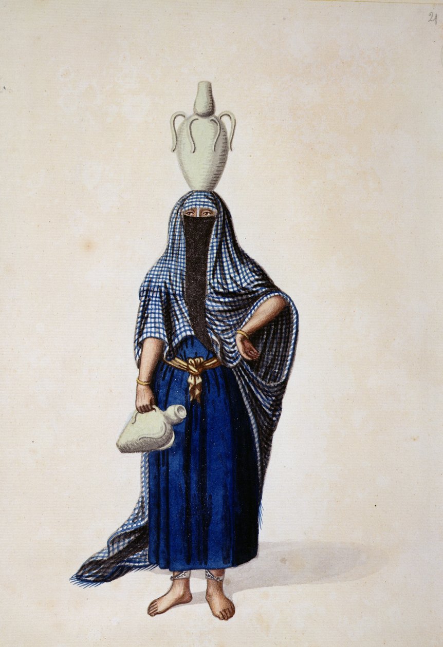 Femme égyptienne portant un pot à eau Ibrik, probablement par Cousinery, période ottomane, troisième quart du 18ème siècle - French School