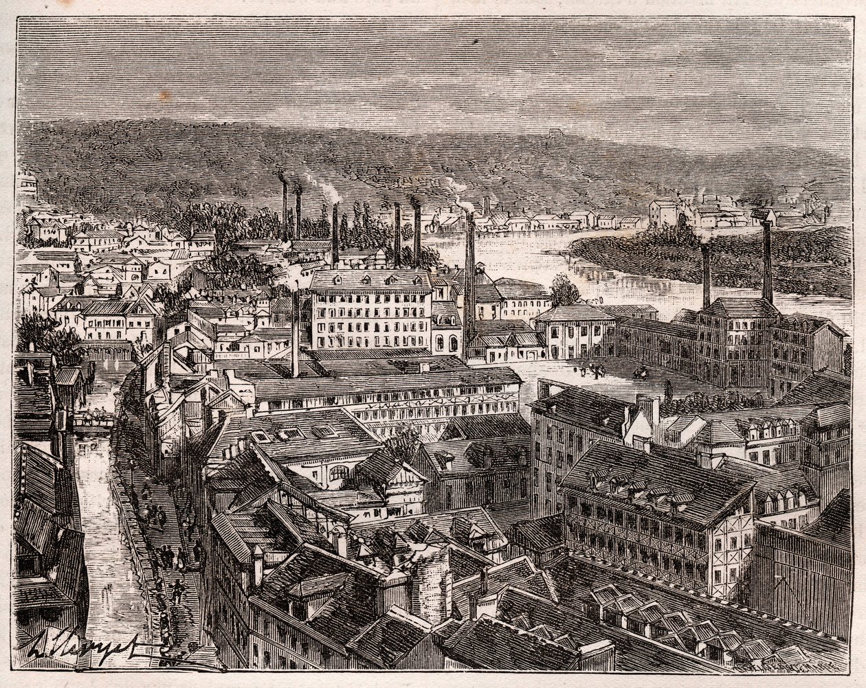 Elbeuf - Seine-Maritime - gravure dans « La France illustrée : géographie, histoire, administration statistique » par V.A. Malt-Brown. 1884 - French School