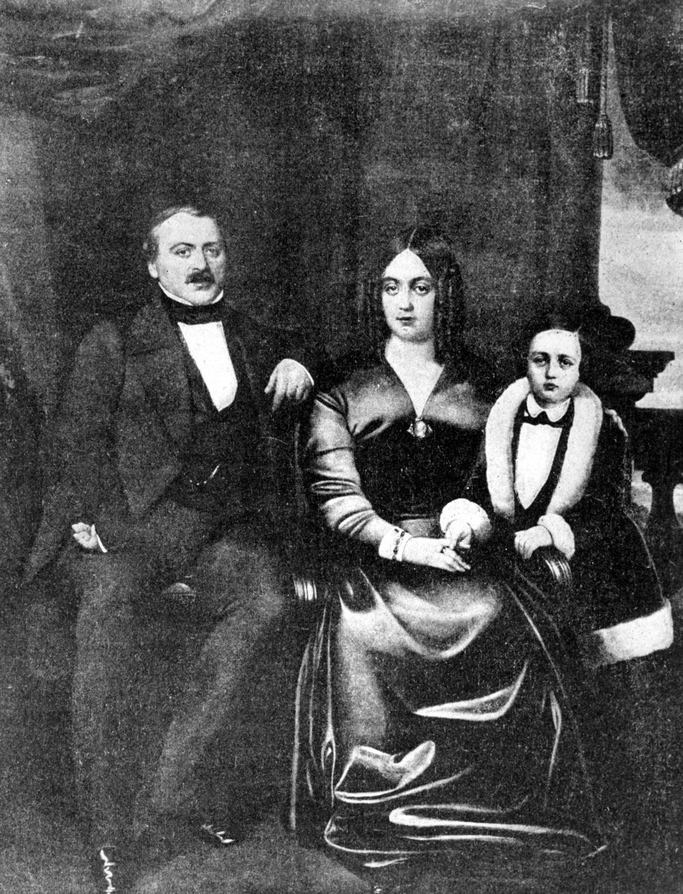 Émile Zola (1840-1902) et ses parents, vers 1846 - French School
