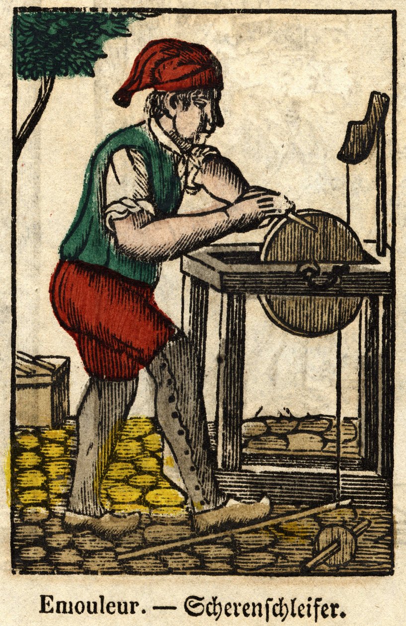 Émouleur (consiste à aiguiser des objets avec la meule); Série sur les métiers, image d