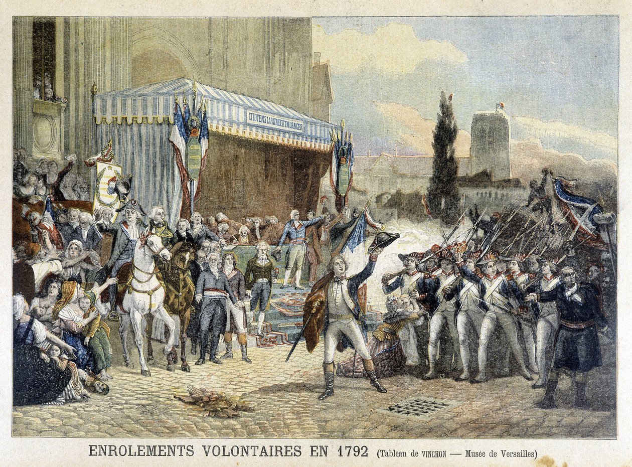 Enrôlement des volontaires en 1792 (gravure en couleur) - French School