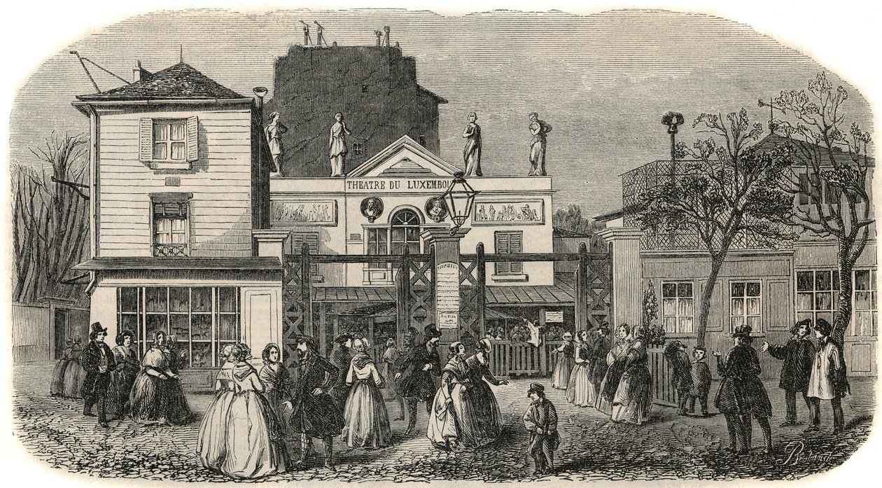 Entrée du théâtre du Luxembourg dit Bobino au 19ème siècle - gravure dans « Tableau-de-Paris » par Edmond Texier 1852 - French School