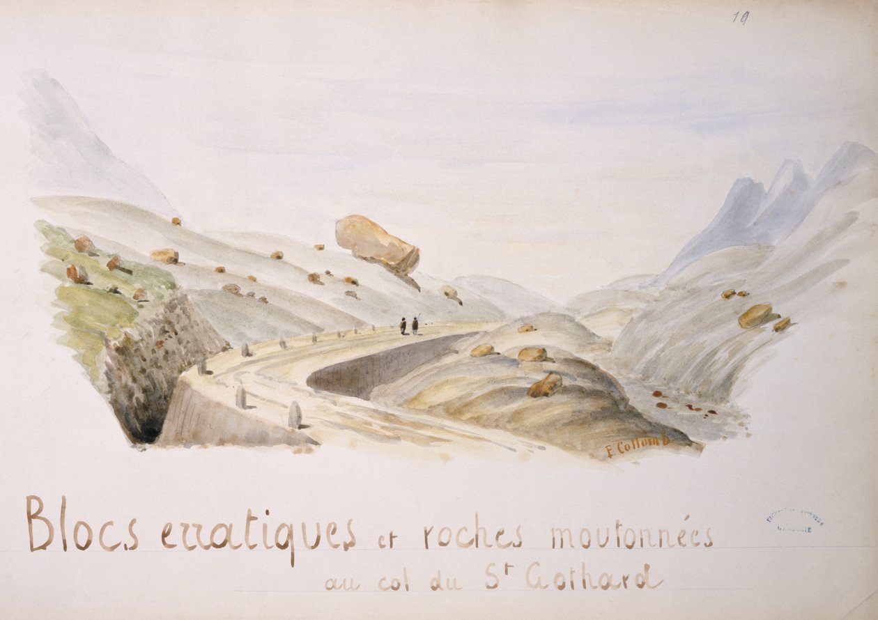 Blocs erratiques et rochers au col du Saint-Gothard dans les Alpes suisses - French School