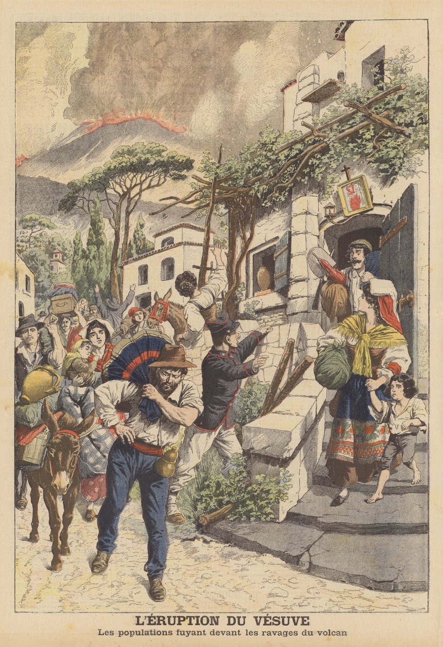 Éruption du Vésuve (lithographie couleur) - French School