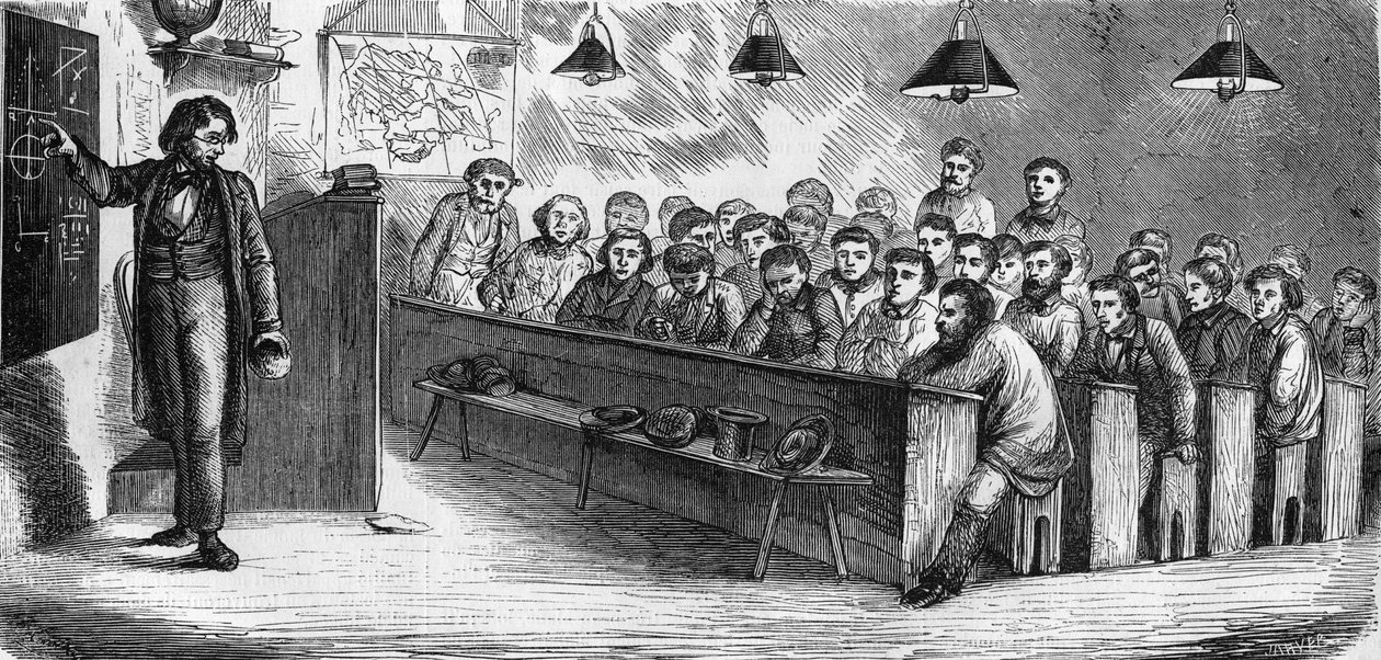Cours du soir dans une école publique pour adultes à Paris en 1858 - French School