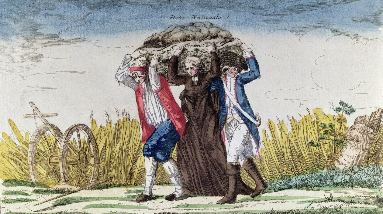 Tout le monde porte le fardeau des impôts et de la dette nationale, c.1789 - French School