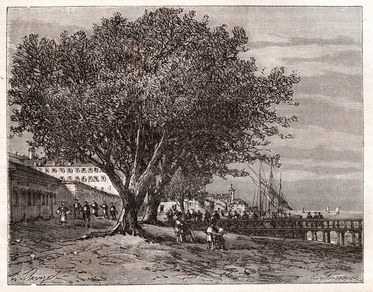 Évian-les-Bains (Évian les Bains) - Haute-Savoie - gravure dans « La France illustrée : géographie, histoire, administration statistique » par V.-A. Malt-Brown. 1884 - French School