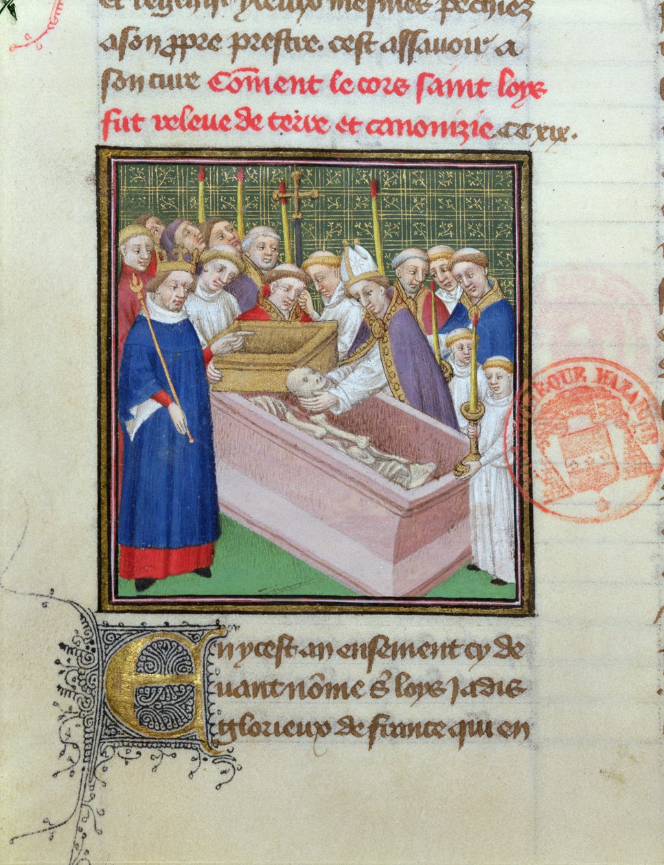 Exhumation et canonisation de Saint Louis (1215-70) en 1297, des Grandes Chroniques de France - French School
