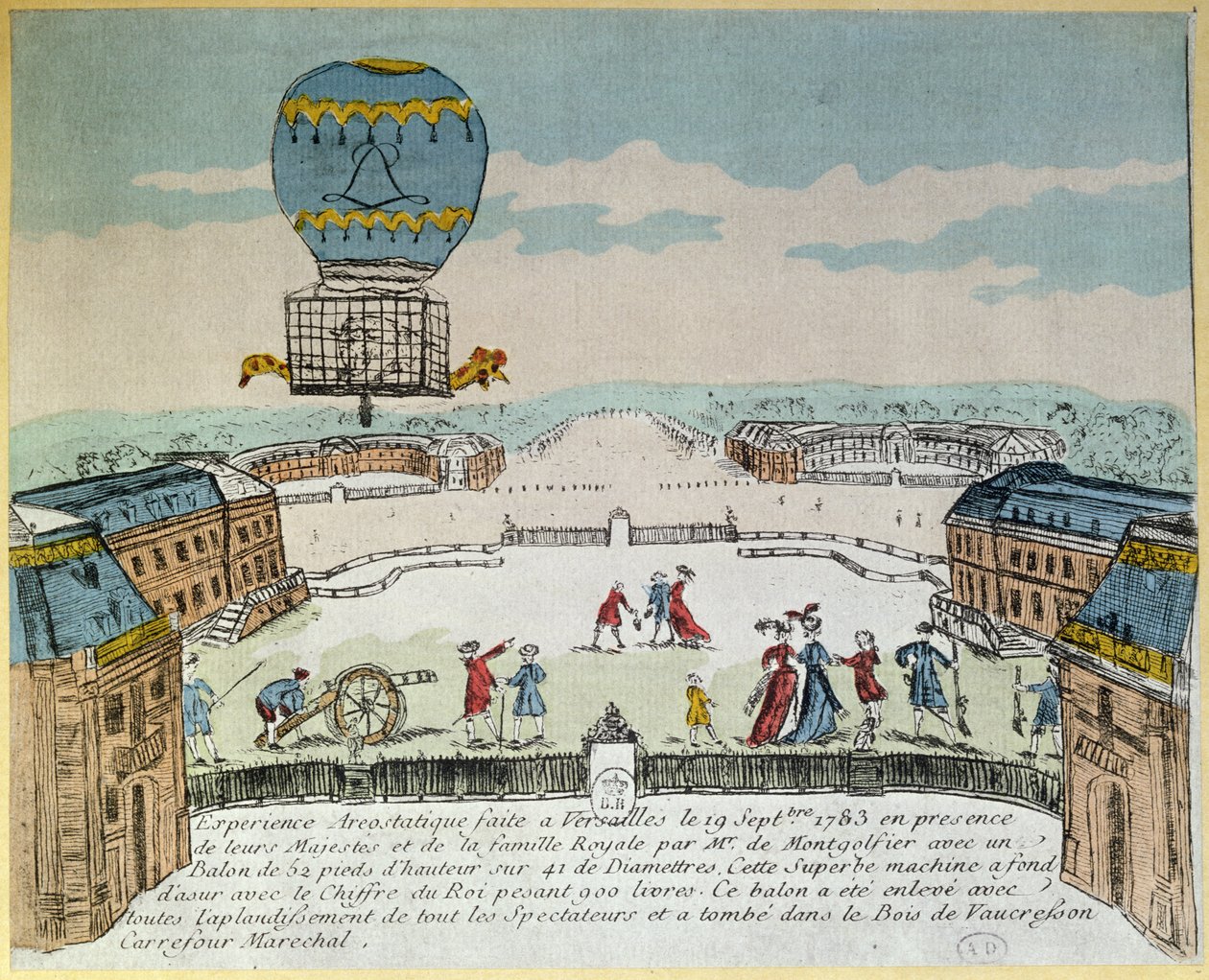 Expérience à Versailles des frères Montgolfier avec le vol en montgolfière d