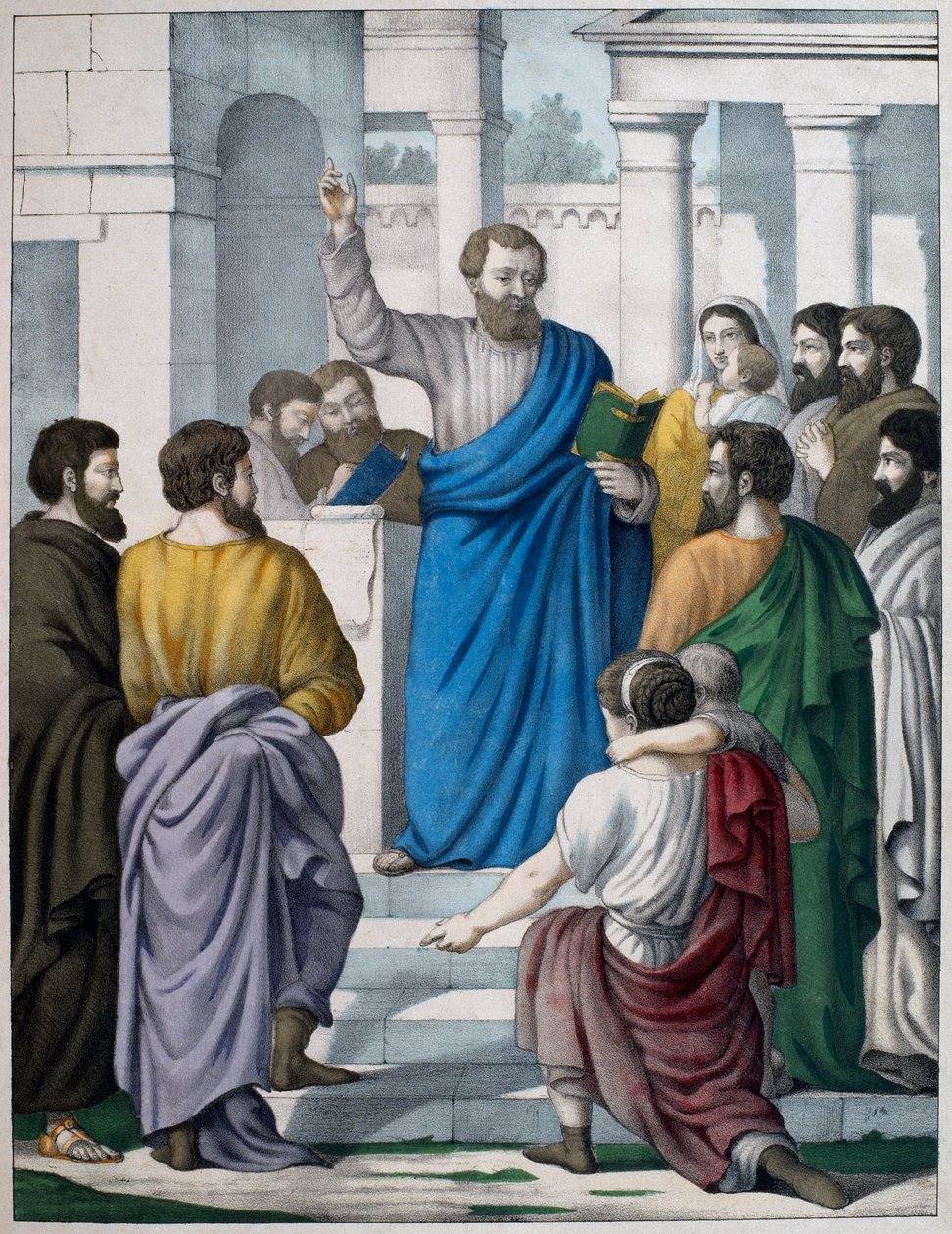 Esdras lisant le livre de la loi de Moïse, illustration du catéchisme L