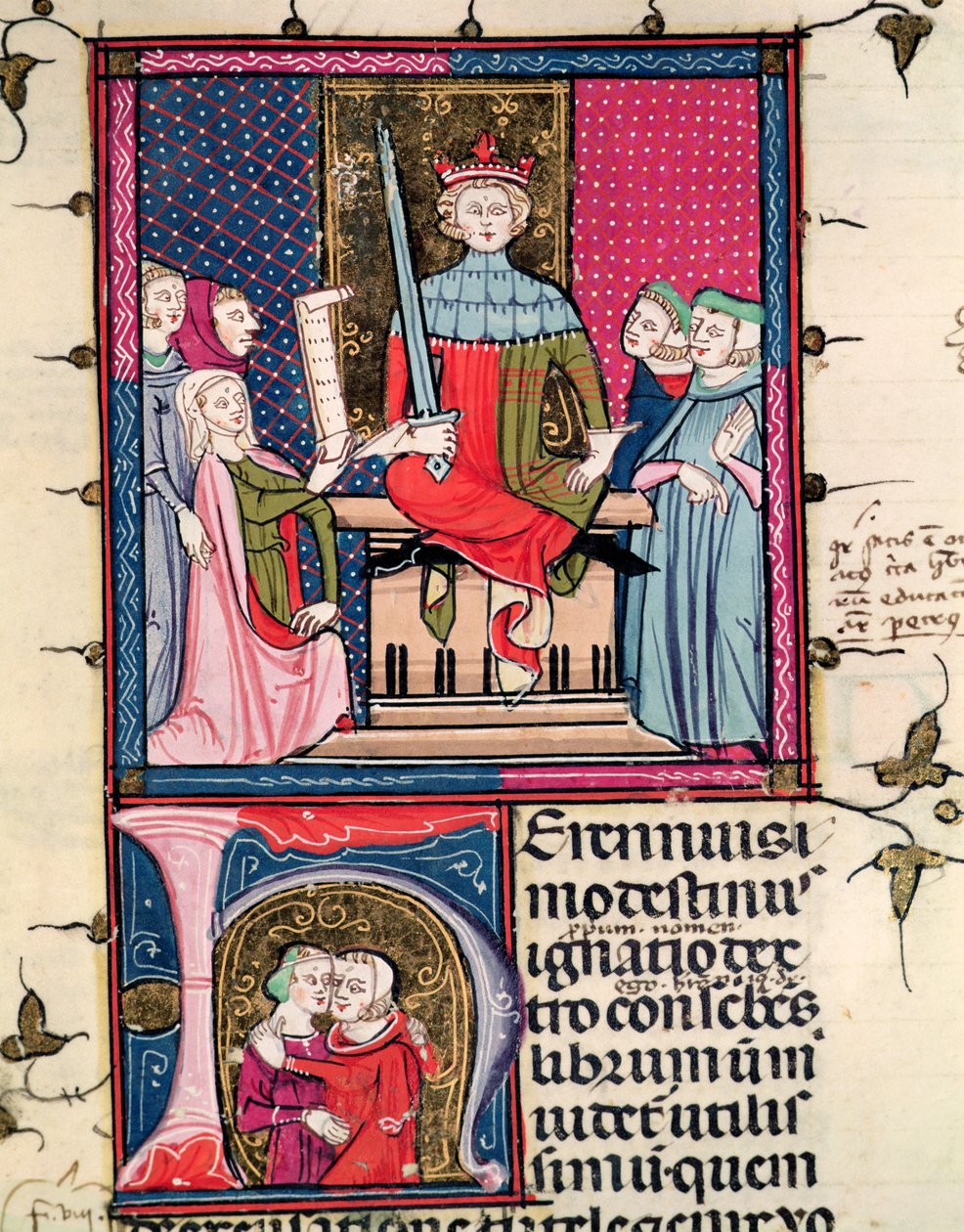 F.39r Loi conjugale, une femme adultère comparaissant devant le tribunal, de Justiniani in Fortiatum - French School