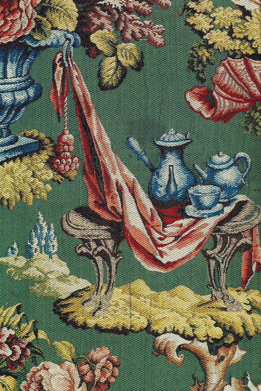 Tissu représentant une chocolatière et une théière, Atelier de Lyon, vers 1730 - French School