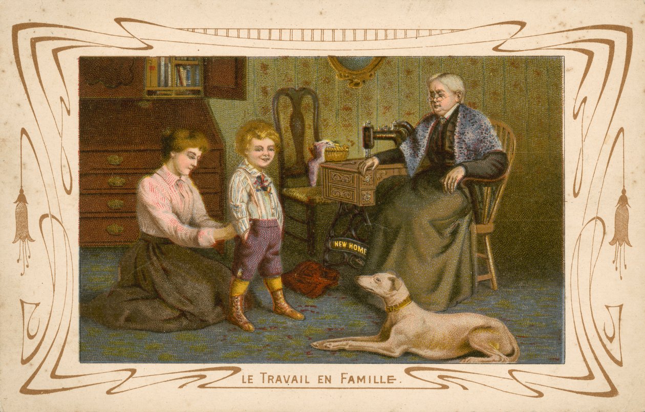 Travail familial (chromolitho) - French School