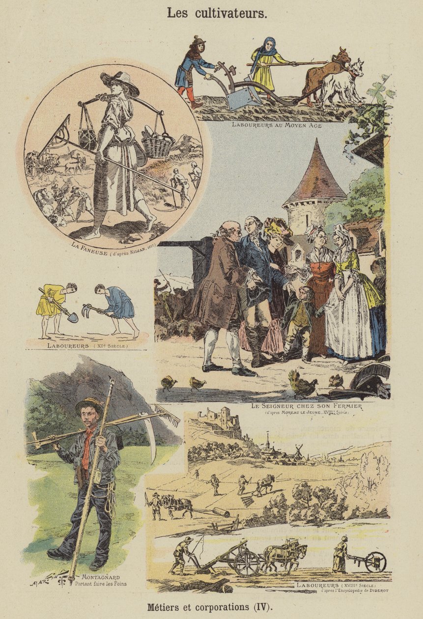 Agriculteurs (lithographie couleur) - French School