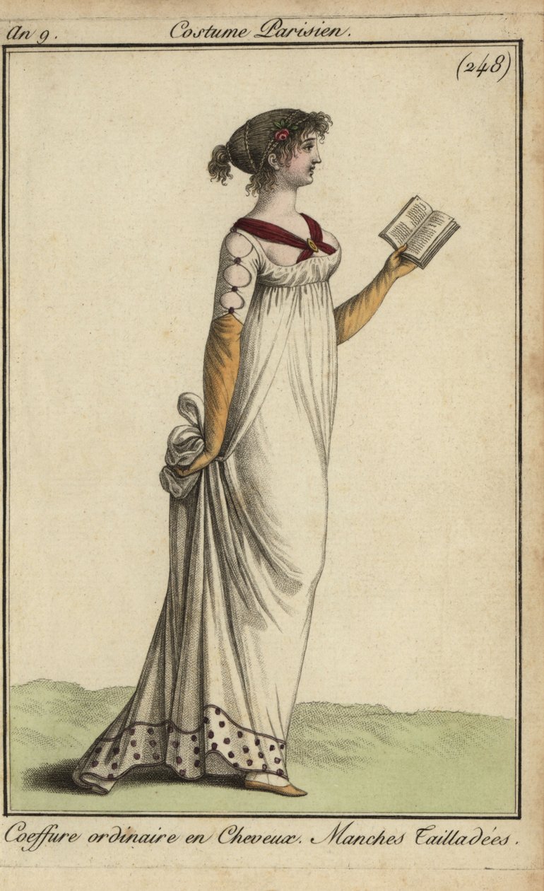 Femme à la mode lisant un livre - French School