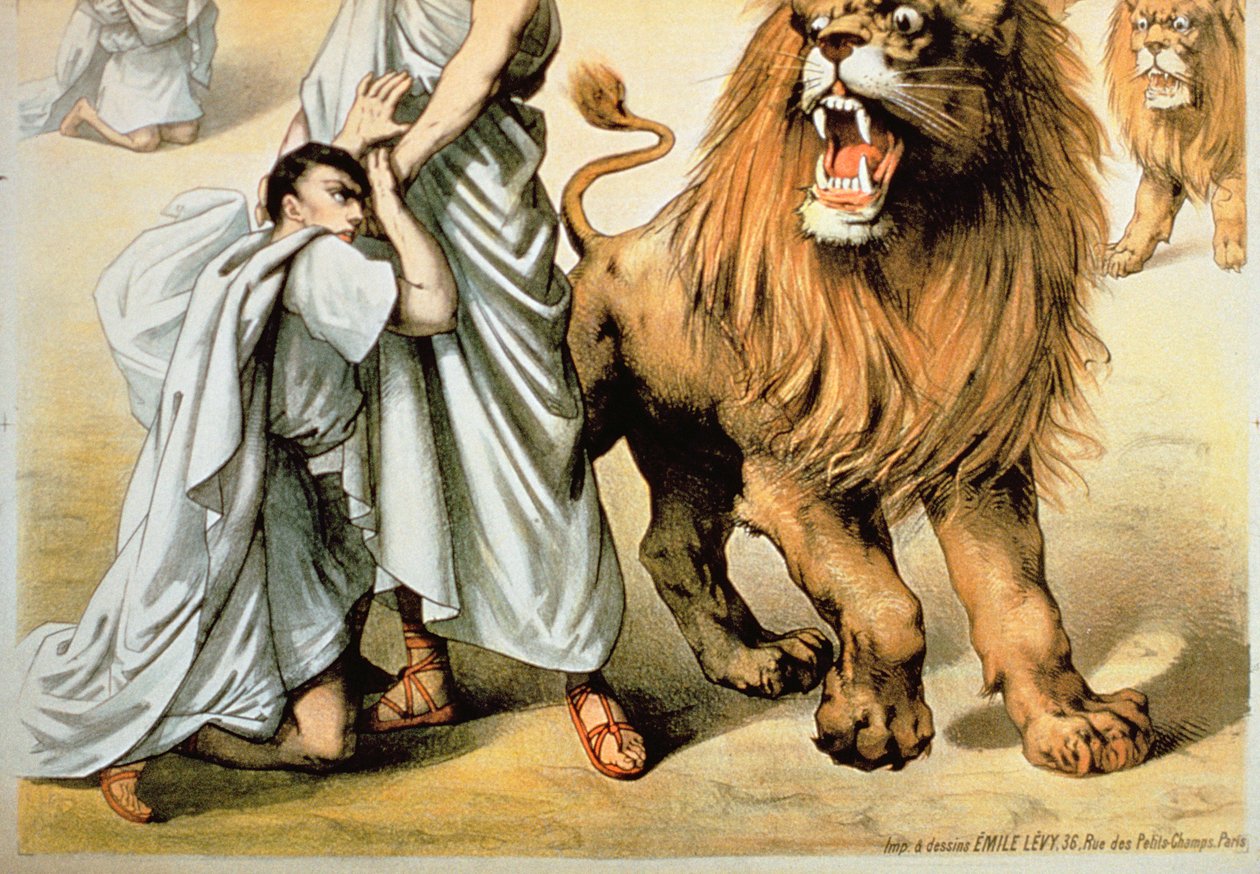 Nourris aux lions (lithographie couleur) - French School