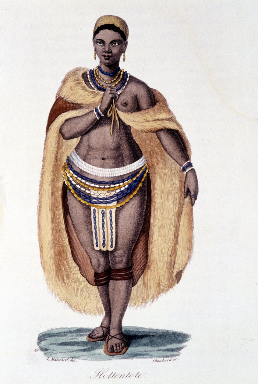 Femme Hottentote (Vénus Hottentote) en costume traditionnel - dans « Bibliothèque universelle des voyages » par Albert Montémont, éd. Armand Aubrée - French School
