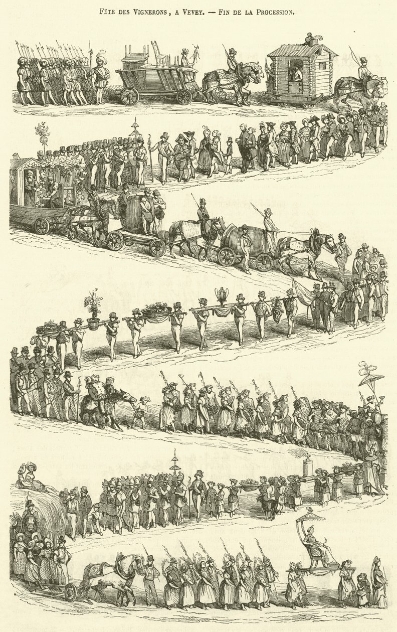 Fete des Vignerons, a Vevey, Fin de la Procession (engraving) - French School