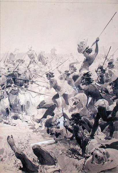Combat entre Zoulous et soldats anglais, c.1878 - French School