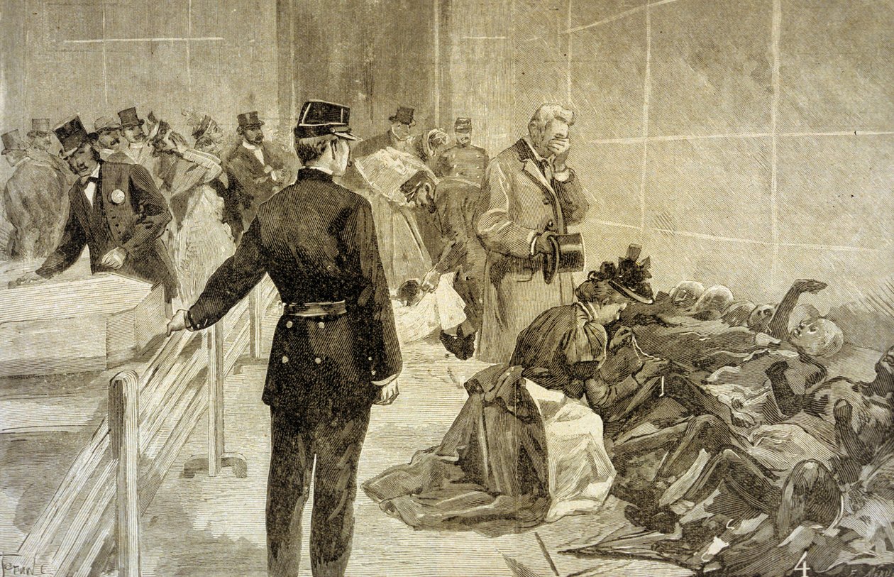 Incendie au Bazar de la Charité à Paris le 4 mai 1897 : après la catastrophe, les familles identifiant les victimes au Palais de l
