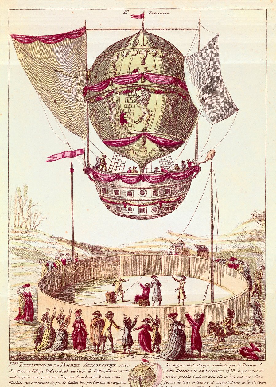 Premier vol en montgolfière, 22 décembre 1783 à Defsessebruk (Pays de Galles) - French School