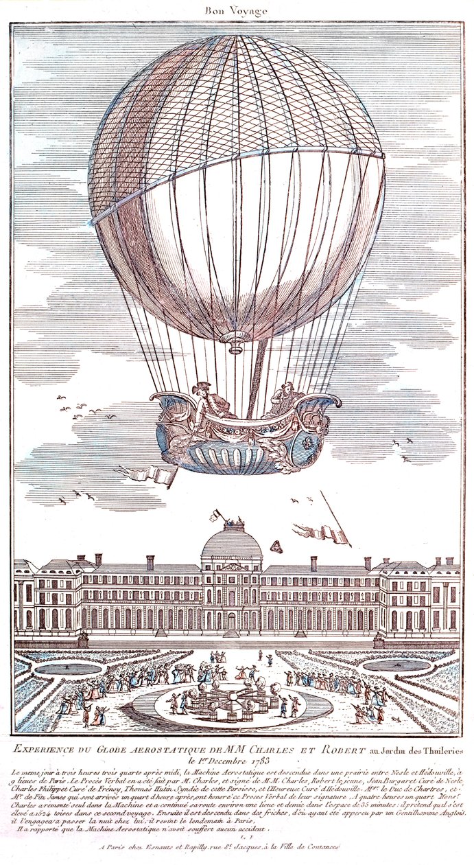 Premier vol en ballon à hydrogène habité, 1783 - French School