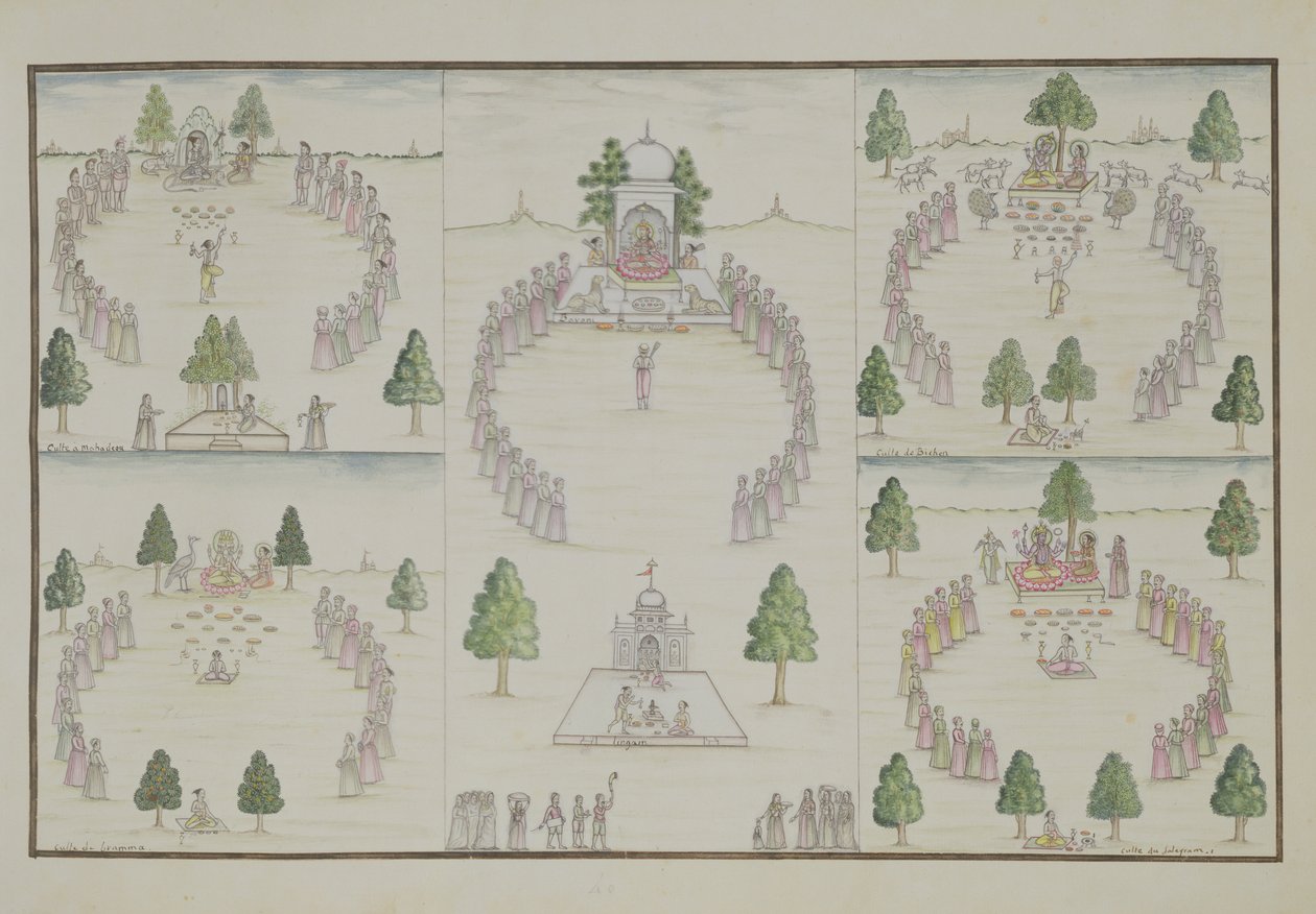 Cinq Cultes Hindous : Shiva, Krishna, Vishnu, Brahma et Déesse Mère de l