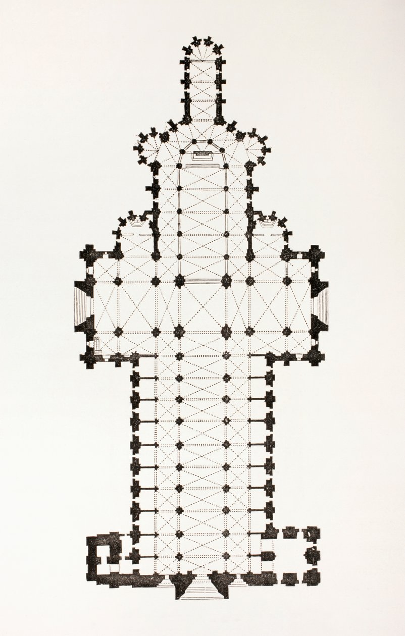 Plan de la cathédrale Notre-Dame de Rouen, France, de style ogival du XIIIe siècle, de Les Arts au Moyen Âge, publié en 1873 - French School
