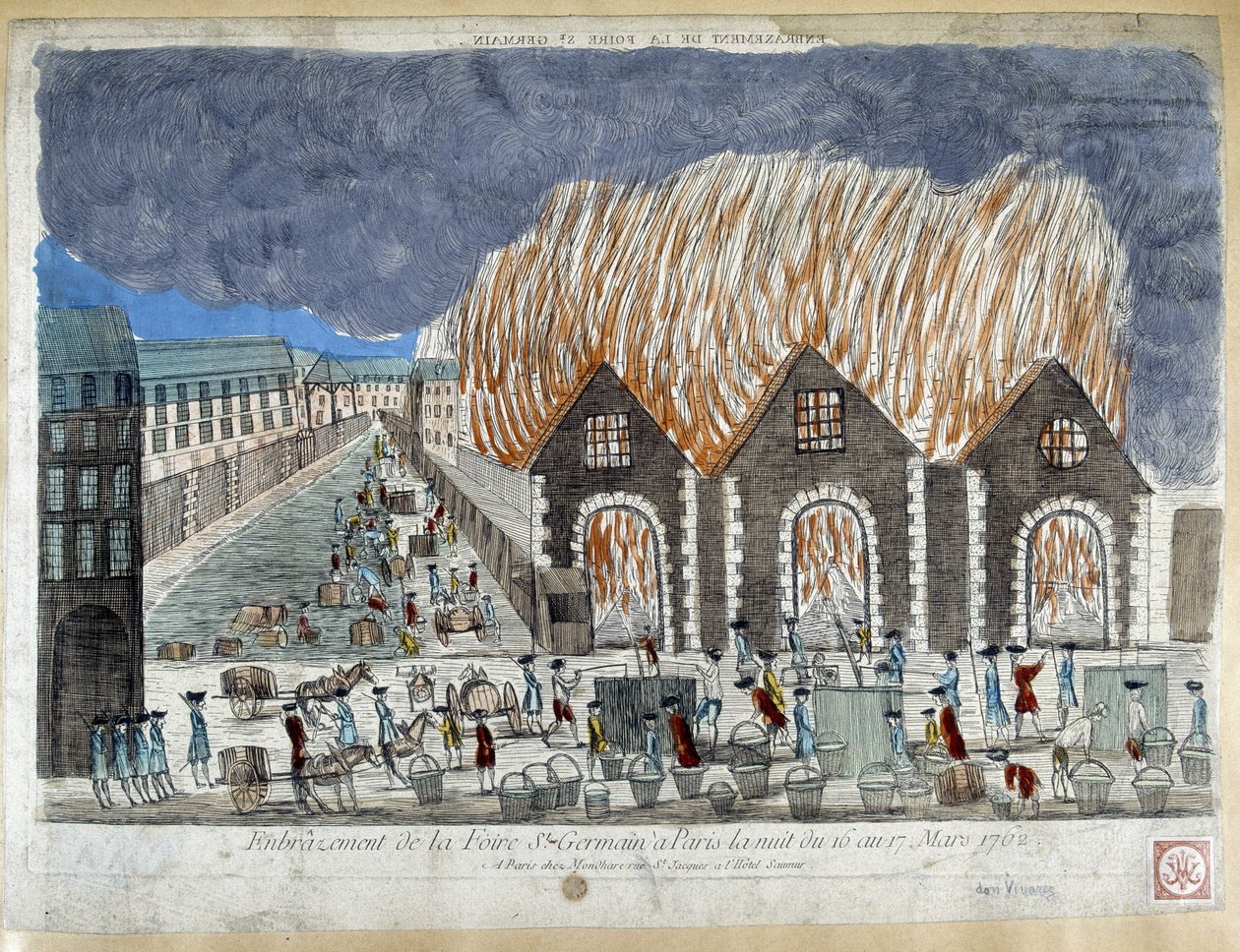 Foire de la Foire Saint Germain à Paris, la nuit du 16 au 17 mars 1762 - gravure - French School