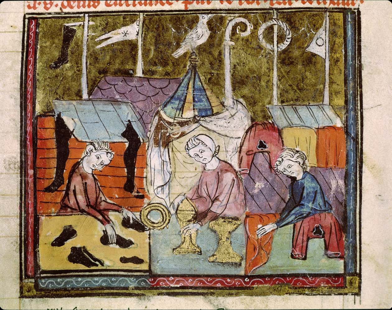 Marchands à la foire de Lendit près de Saint-Denis, des Grandes Chroniques de France, 1375-79 - French School