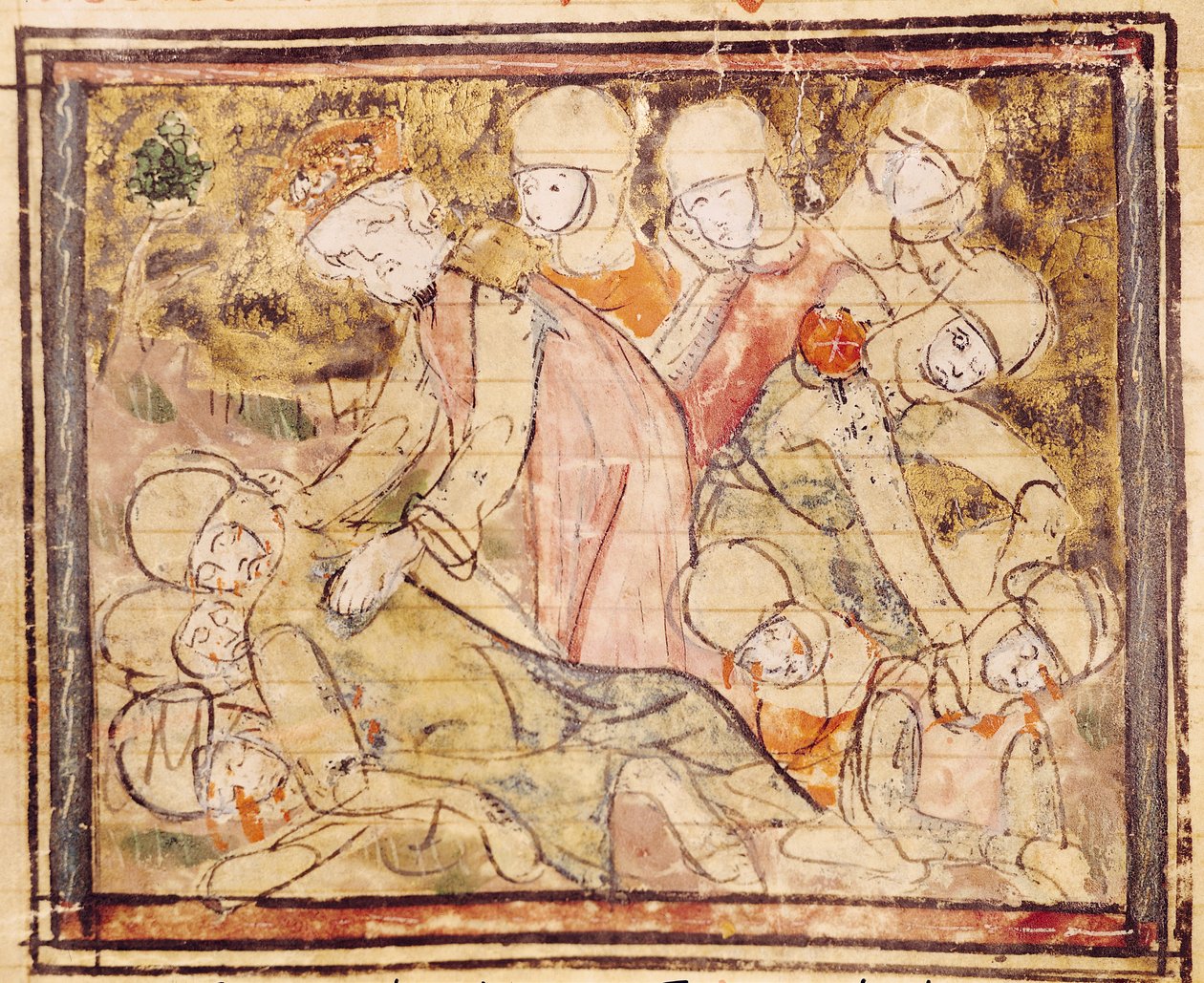 Fol.136v Comment Charlemagne (742-814) a trouvé Roland mort, des Grandes Chroniques de France - French School