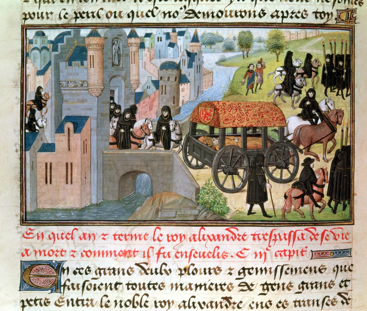 Comment Alexandre le Grand (356-323 av. J.-C.) est décédé et a été enterré, du manuscrit de Jean Vauquelin, de l