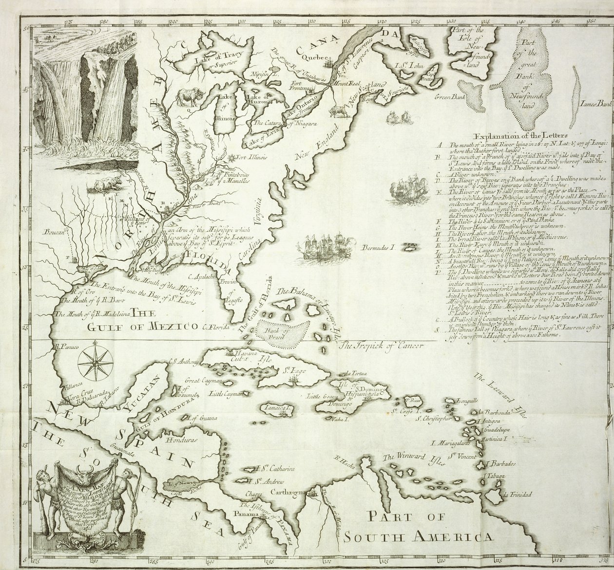Carte pliable de la côte atlantique nord-américaine, 1714 - French School