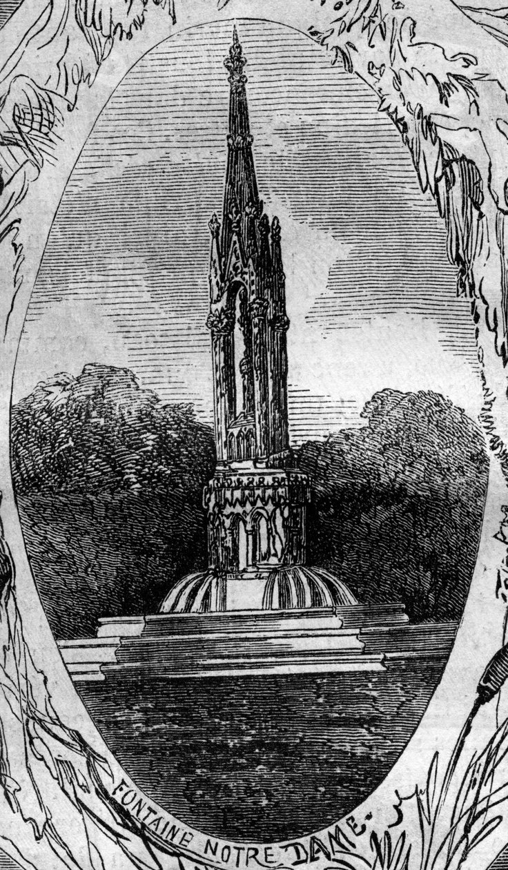 Fontaine de Paris : vue de la Fontaine de la Vierge (Fontaine Notre-Dame) (vers 1845). Gravure dans « Le Monde Illustré » n°254 du 22 février - French School