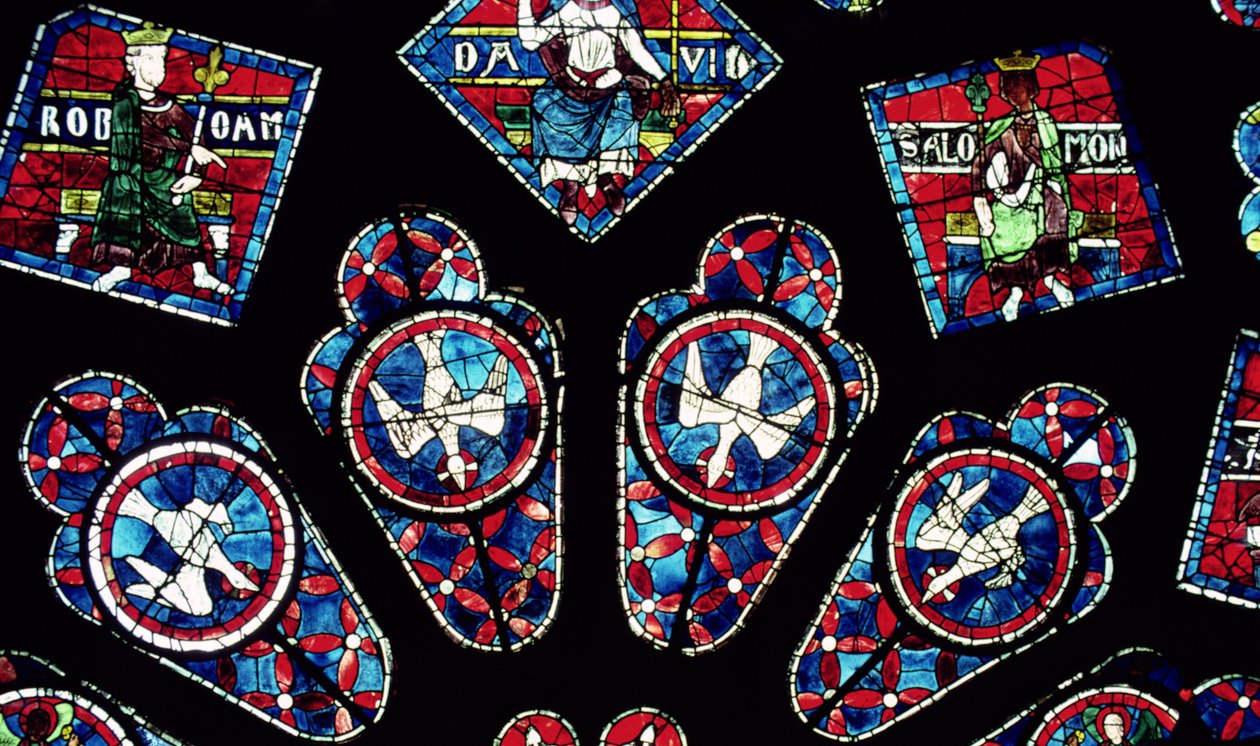 Quatre colombes, détail de la rosace nord, vers 1223 - French School