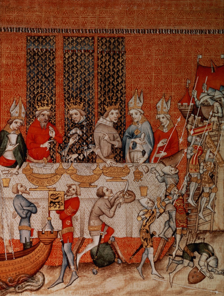 Scène de banquet, des Grandes Chroniques de France, 1375-79 - French School