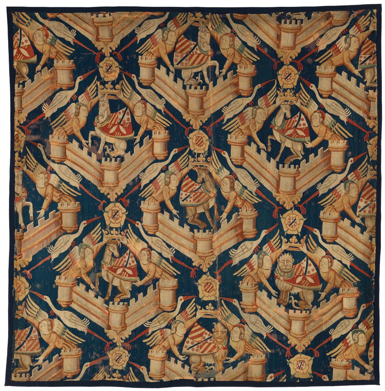 Fragment de tapisserie héraldique représentant les Armes de Beaufort, Turenne et Comminges, réalisée à Paris ou Arras - French School