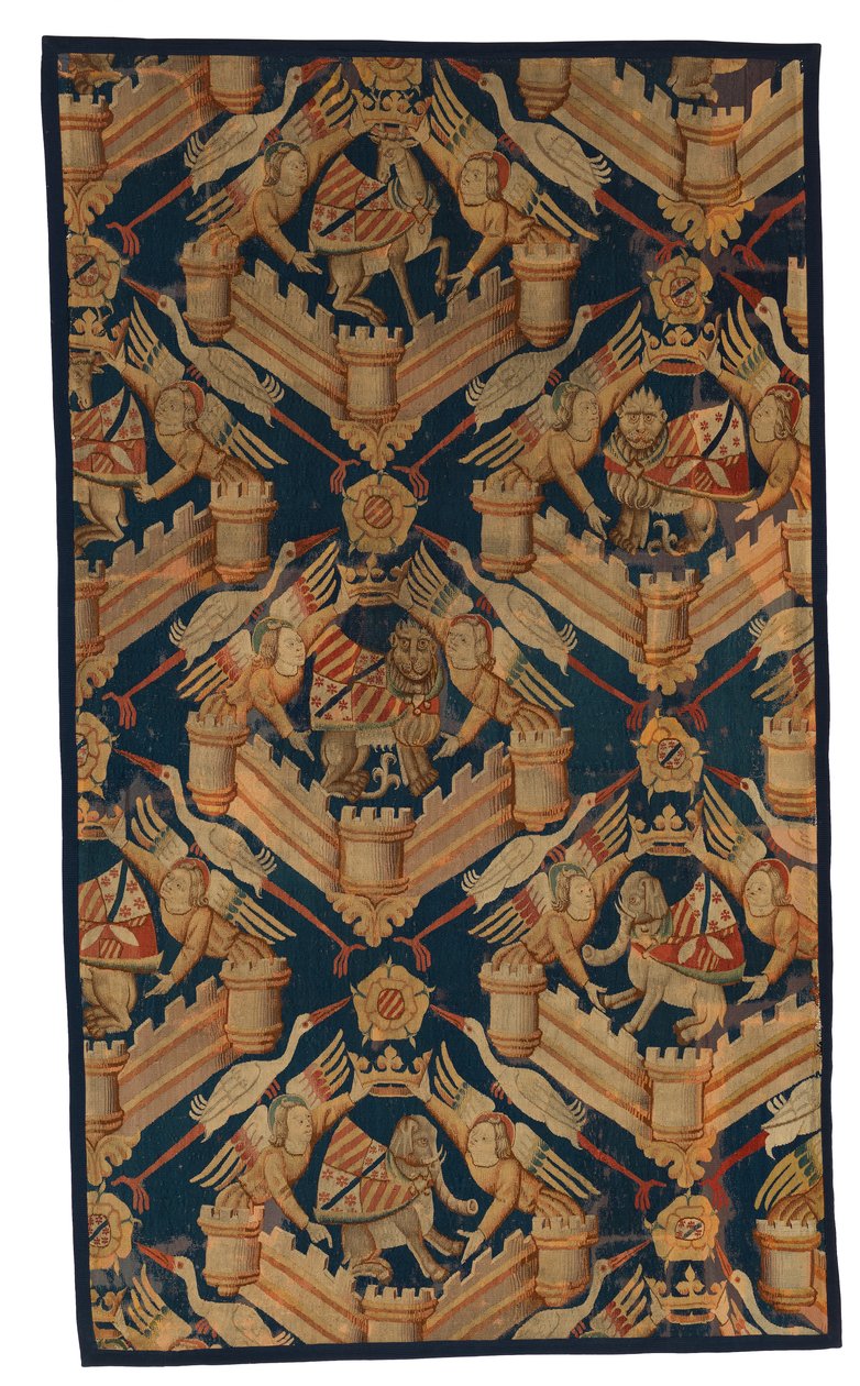 Fragment de tapisserie héraldique représentant les armes de Beaufort, Turenne et Comminges - French School