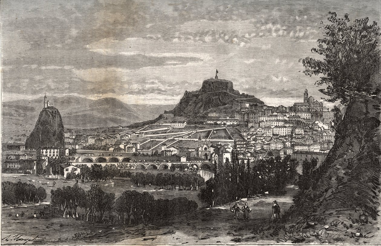 France, Auvergne, Haute-Loire (43), Le Puy-en-Velay - gravure dans "La France illustrée : géographie, histoire, administration statistique" par V.A. Malte-Brun. 1884 - French School
