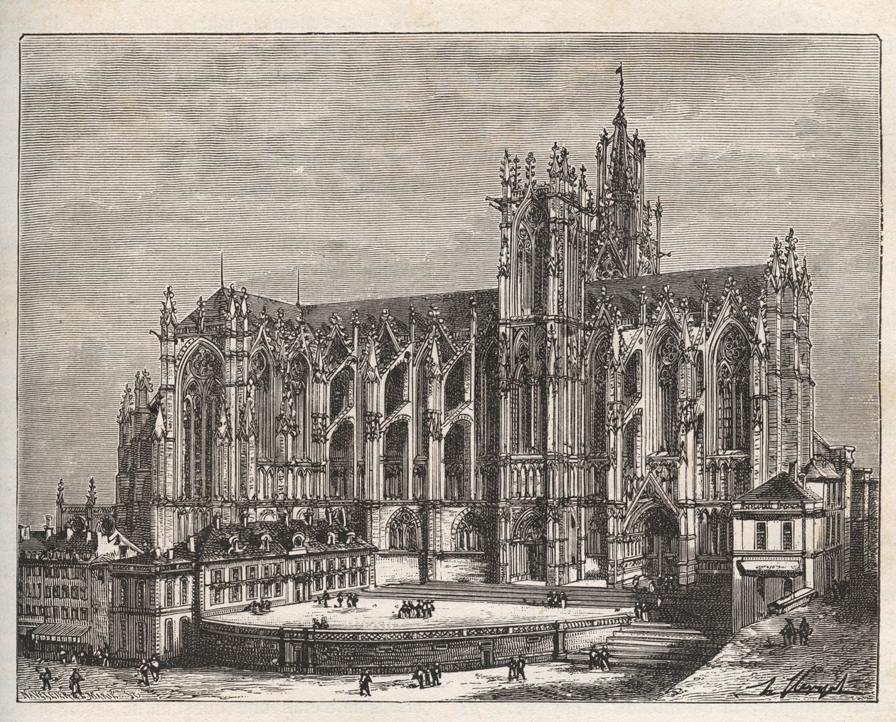 France, Lorraine, Moselle (57), Metz : La cathédrale Saint Étienne de Metz - gravure dans « La France illustrée : géographie, histoire, administration statistique » par V.-A. Malt-Brown. 1884 - French School