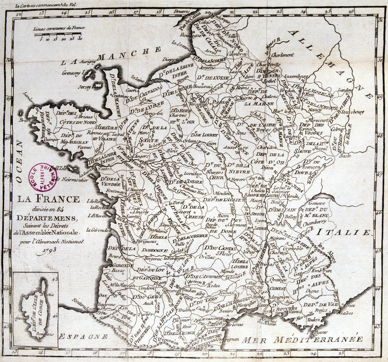 La France divisée en 84 départements suivant les décrets de l