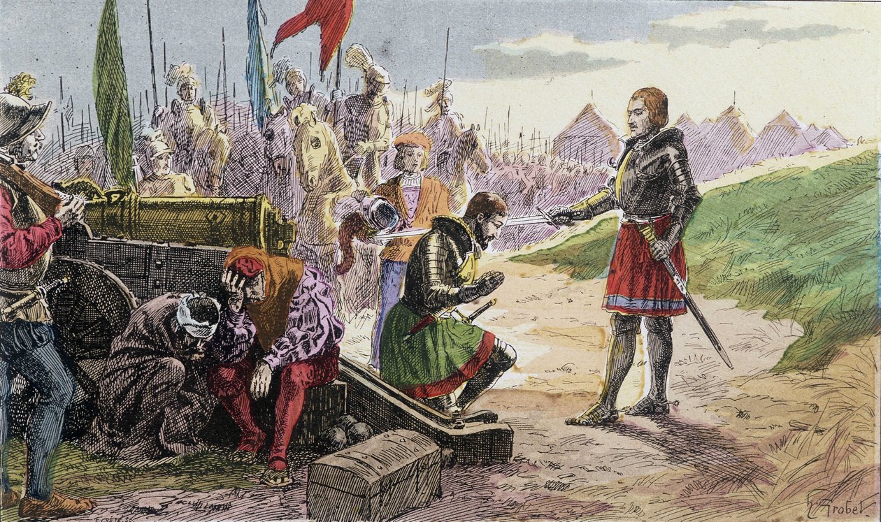 François Ier, armé chevalier par Bayard, à Marignan - Illustration XIXe siècle. - French School