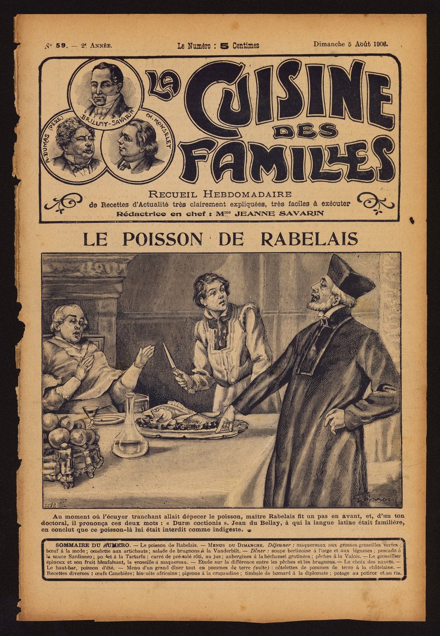 François Rabelais avertissant le cardinal Jean du Bellay de ne pas manger de poisson (gravure) - French School